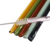 Leatchliving Reusable Borosilicate Straight And Bent Color Glass Straws With Cleaning Brush