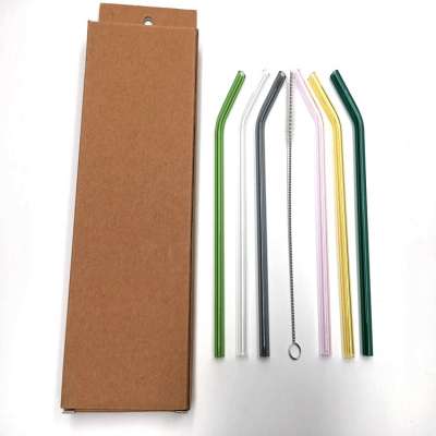 Wholesale Cleaning Brush Round Head Glass Straws With Case, Bent Reusable Borosilicate Eco Pyrex Logo Pipe Crystal Glass Straw/